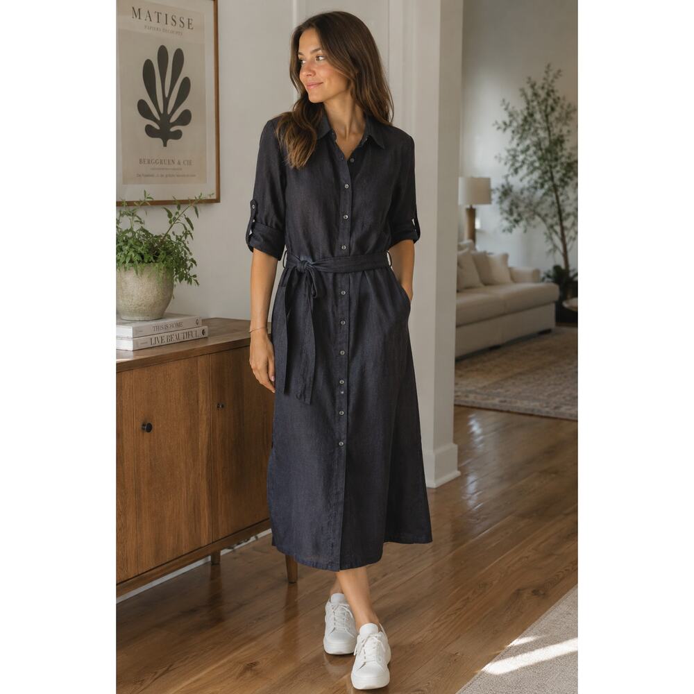 J.McLaughlin Linen Shirt Dress Gray Women Small Classic Coastal Chic